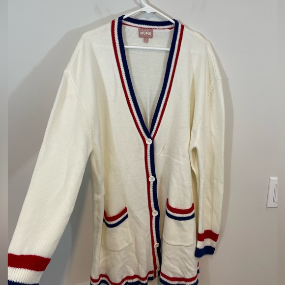 SHOW ME YOUR MUMU Lambert Cardigan womens 2XL Varsity USA Stripe Red White Blue - Picture 6 of 11